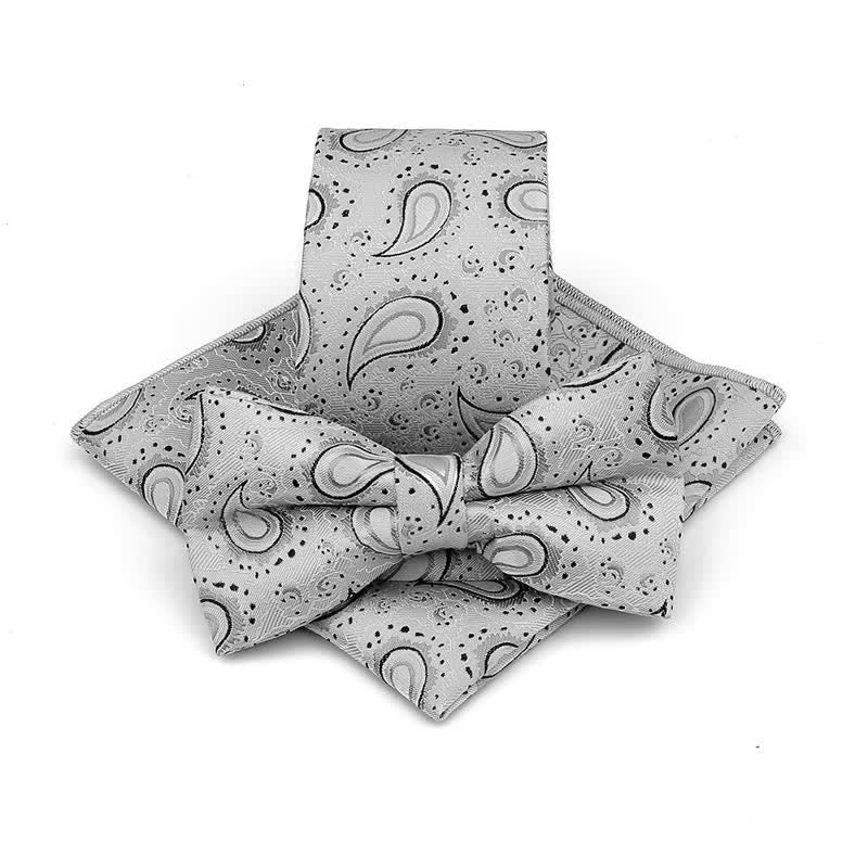 Set di 3 cravatte casual con papillon e fiori di anacardi da uomo - Grigio - image 6