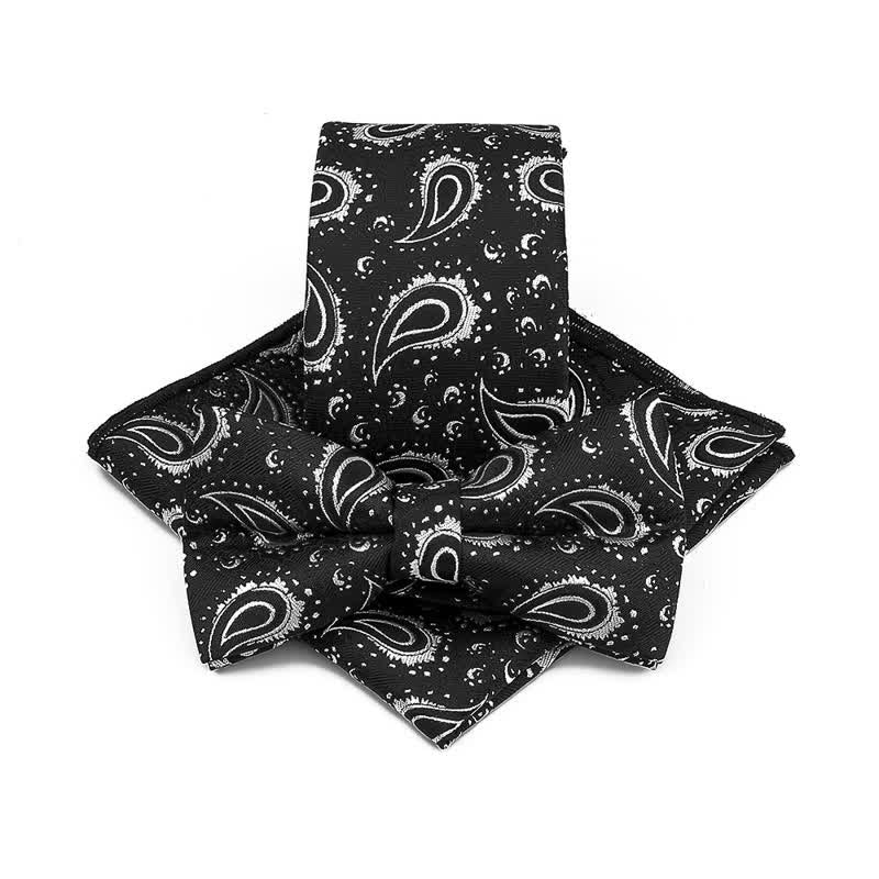 Set di 3 cravatte casual con papillon e fiori di anacardi da uomo - Nero - image 5