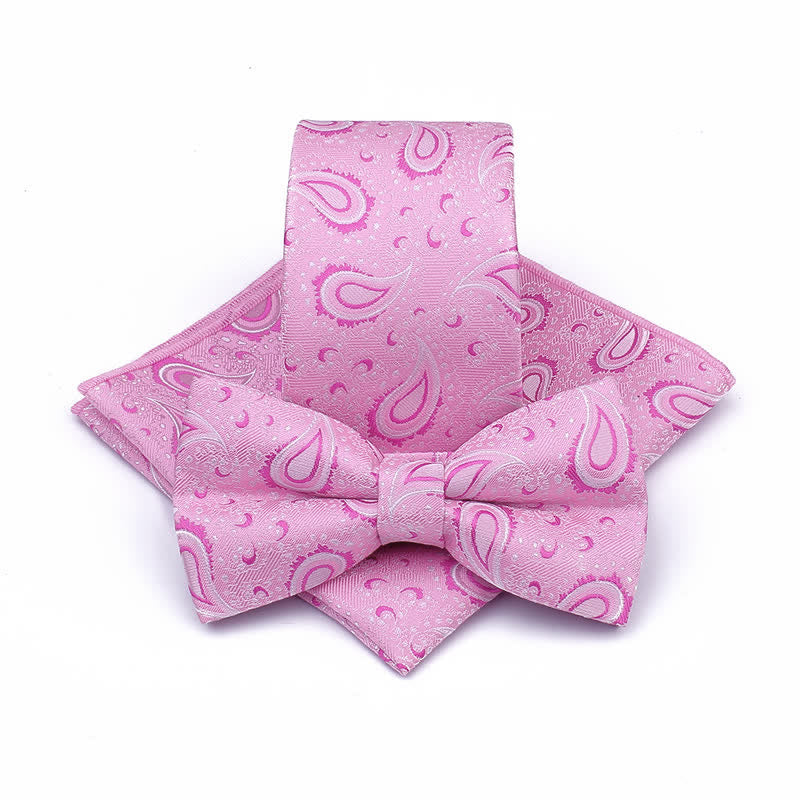 Set di 3 cravatte casual con papillon e fiori di anacardi da uomo - Rosa - image 9