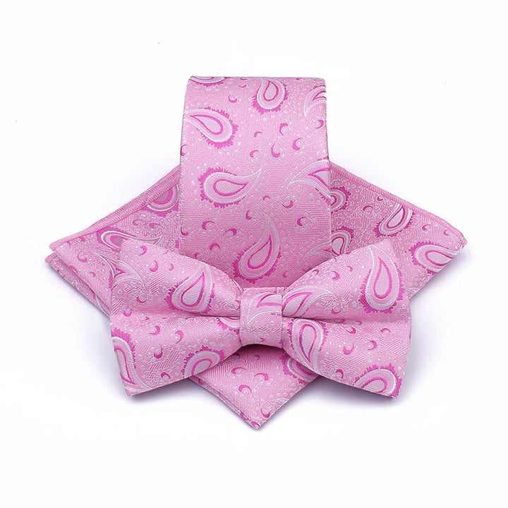 Set di 3 cravatte casual con papillon e fiori di anacardi da uomo - Rosa - image 9
