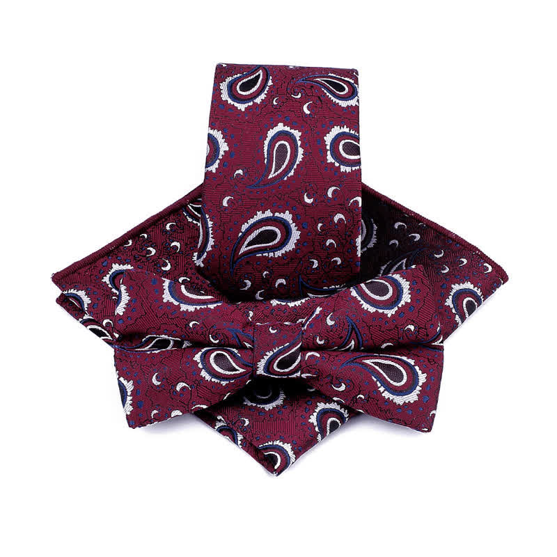 Set di 3 cravatte casual con papillon e fiori di anacardi da uomo - Borgogna - image 4