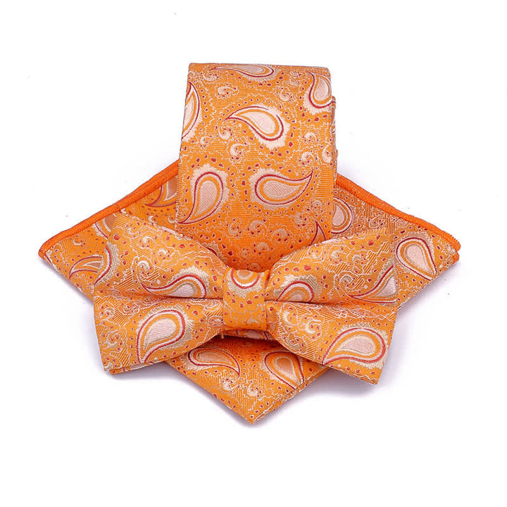 Set di 3 cravatte casual con papillon e fiori di anacardi da uomo - Arancia - image 8