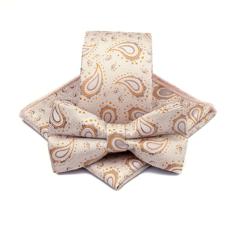 Set di 3 cravatte casual con papillon e fiori di anacardi da uomo - Champagne - image 7
