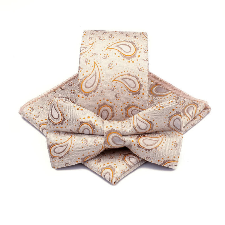 Set di 3 cravatte casual con papillon e fiori di anacardi da uomo - Champagne - image 7