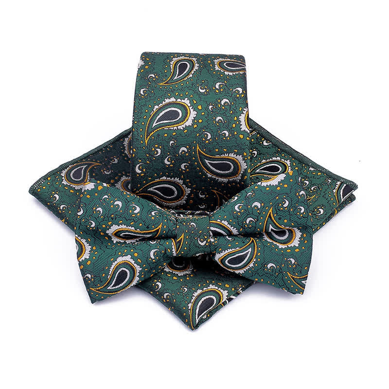 Set di 3 cravatte casual con papillon e fiori di anacardi da uomo - Verde - image 0