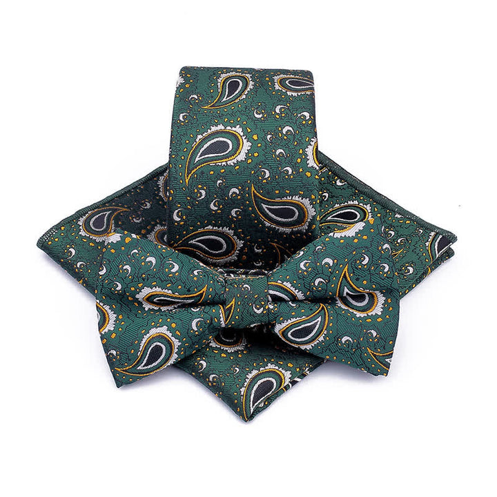Set di 3 cravatte casual con papillon e fiori di anacardi da uomo - Verde - image 0