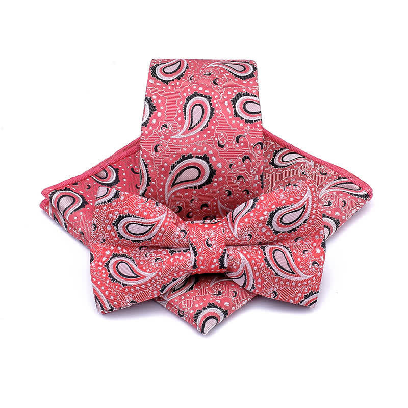Set di 3 cravatte casual con papillon e fiori di anacardi da uomo - Rosso - image 10