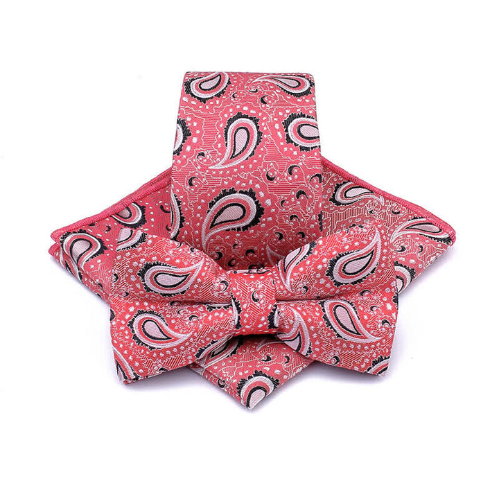 Set di 3 cravatte casual con papillon e fiori di anacardi da uomo - Rosso - image 10