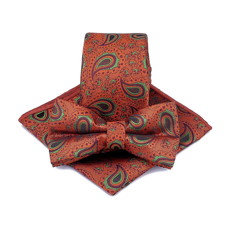 Set di 3 cravatte casual con papillon e fiori di anacardi da uomo - Marrone - image 3