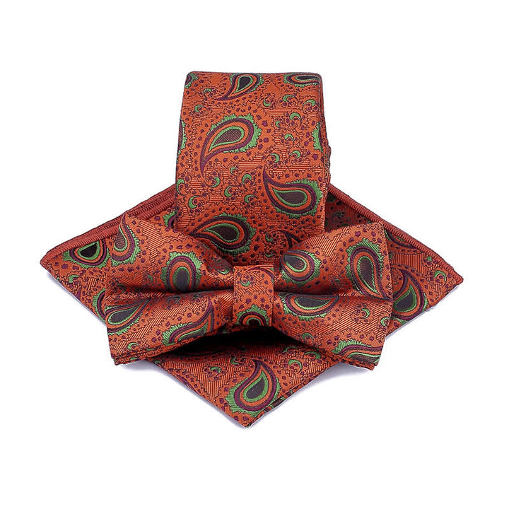 Set di 3 cravatte casual con papillon e fiori di anacardi da uomo - Marrone - image 3