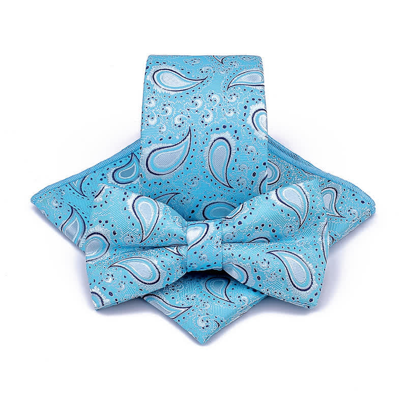 Set di 3 cravatte casual con papillon e fiori di anacardi da uomo - Blu cielo - image 11