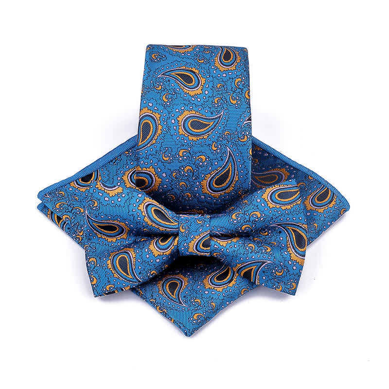 Set di 3 cravatte casual con papillon e fiori di anacardi da uomo - Acciaio Blu - image 1