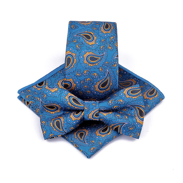 Set di 3 cravatte casual con papillon e fiori di anacardi da uomo - Acciaio Blu - image 1