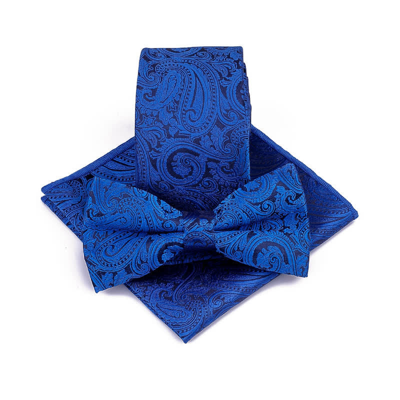 Set di 3 cravatte e papillon da sposo con motivo Paisley da uomo - Reale - image 2