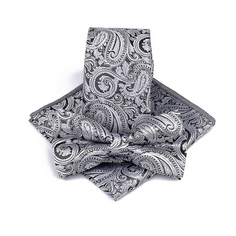 Set di 3 cravatte e papillon da sposo con motivo Paisley da uomo - Grigio - image 0