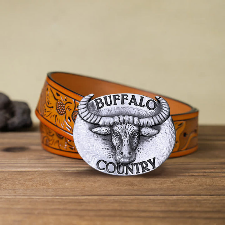 Cintura in pelle con fibbia fai da te Buffalo Country da uomo - Argento - Cintura intagliata arancione (40) - image 17