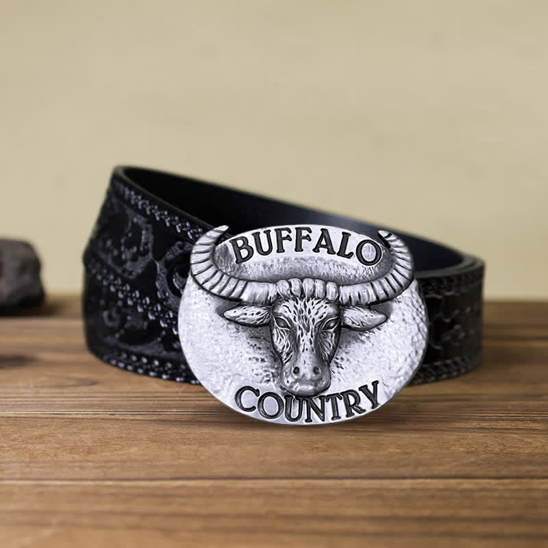 Cintura in pelle con fibbia fai da te Buffalo Country da uomo - Argento - Cintura nera intagliata (40) - image 14