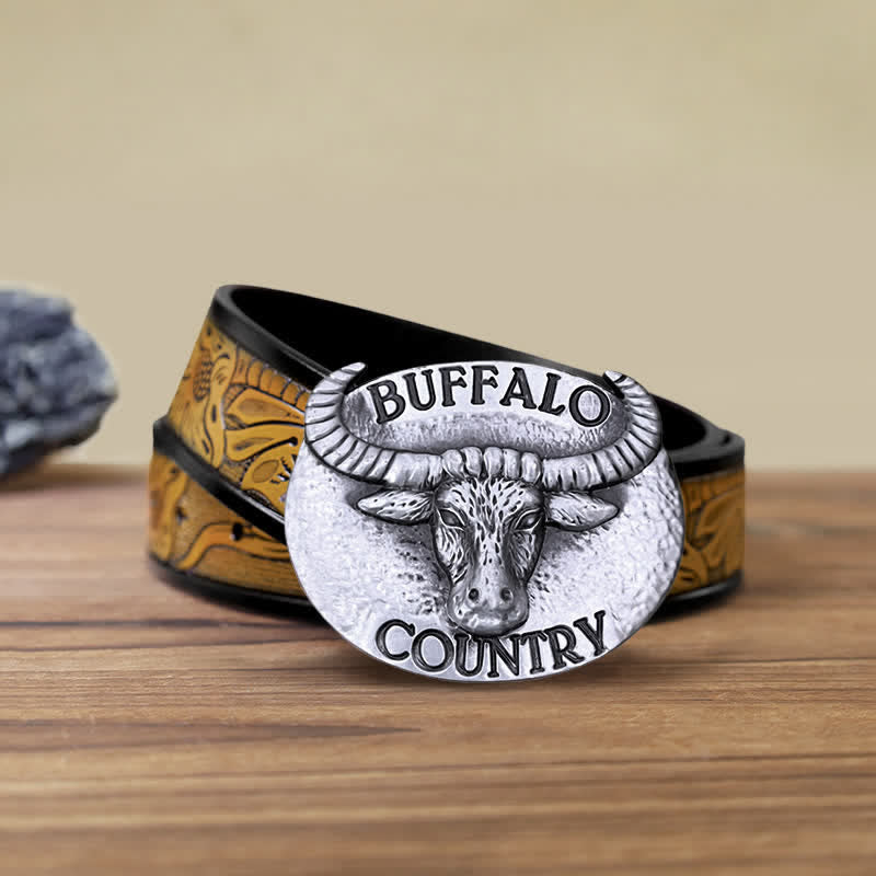 Cintura in pelle con fibbia fai da te Buffalo Country da uomo - Argento - Cintura marrone sabbia (40) - image 16