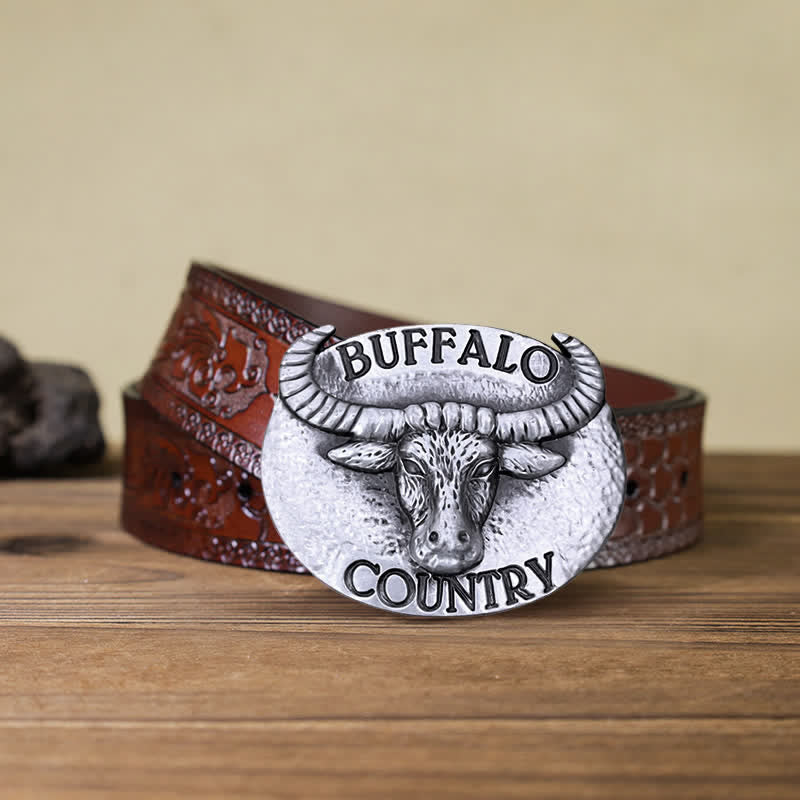 Cintura in pelle con fibbia fai da te Buffalo Country da uomo - Argento - Cintura intagliata marrone (40) - image 15