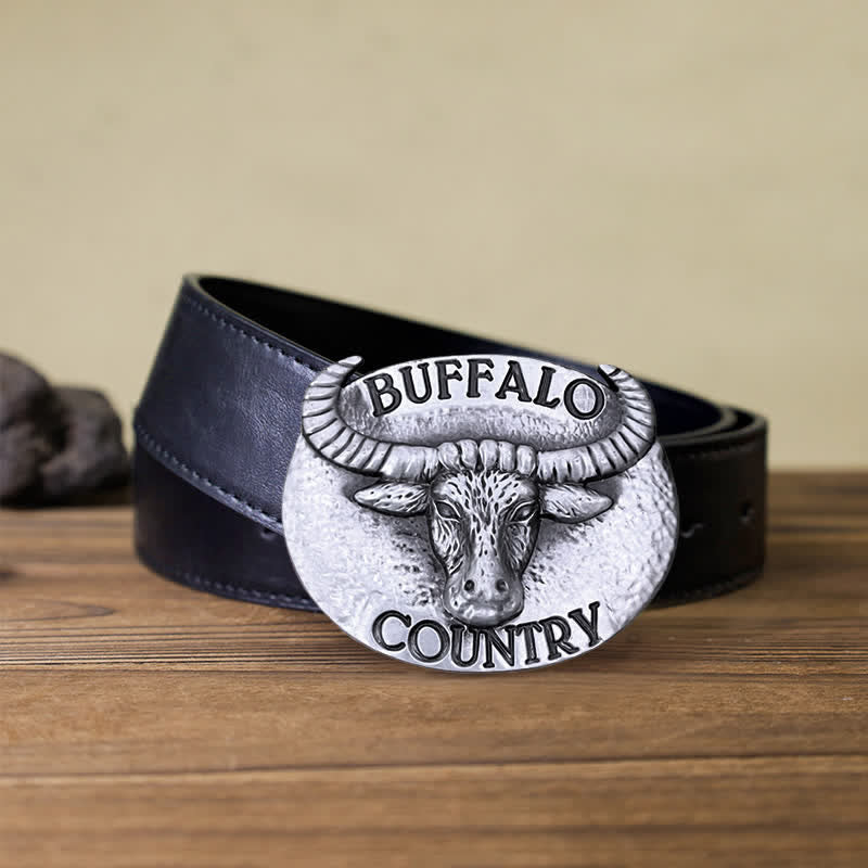 Cintura in pelle con fibbia fai da te Buffalo Country da uomo - Argento - Cintura PU nera (40) - image 11