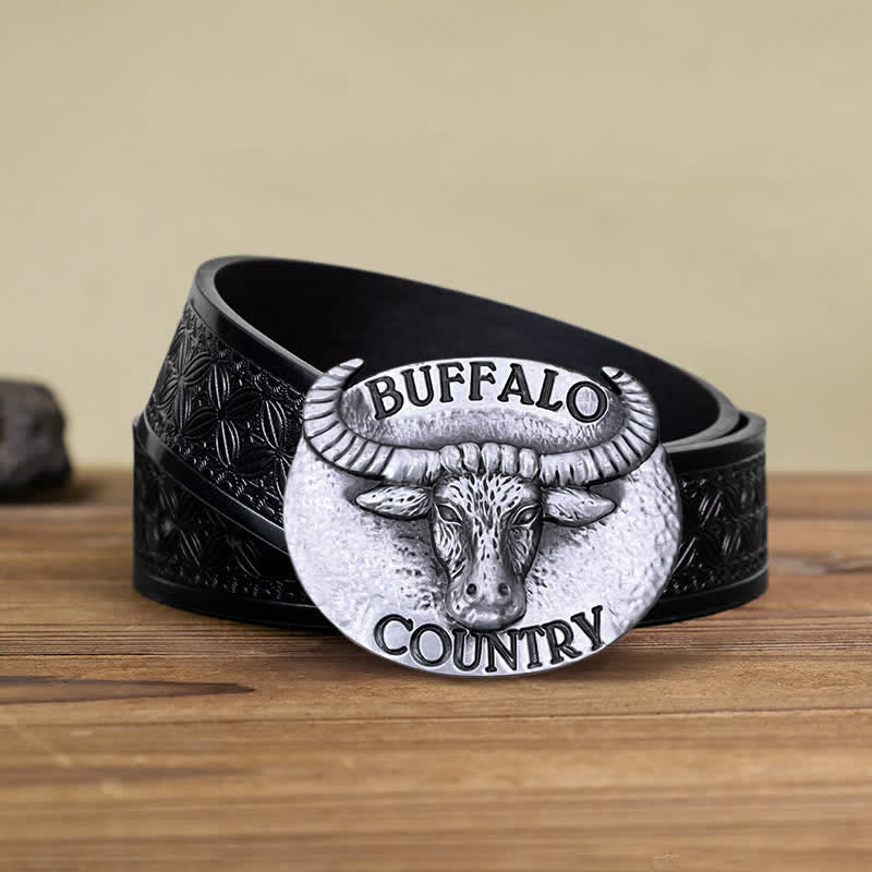 Cintura in pelle con fibbia fai da te Buffalo Country da uomo - Argento - Cintura in tessuto goffrato nero (38) - image 13