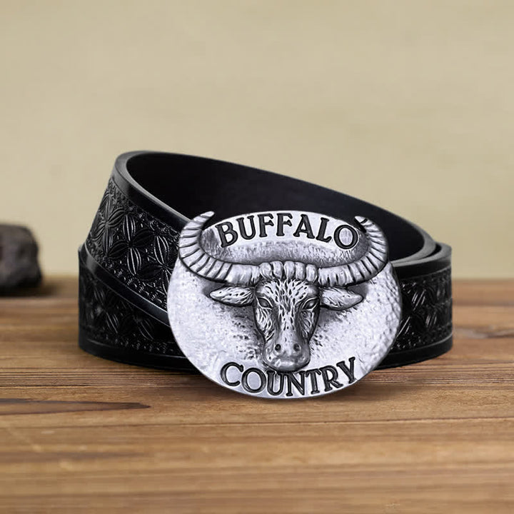 Cintura in pelle con fibbia fai da te Buffalo Country da uomo - Argento - Cintura in tessuto goffrato nero (38) - image 13