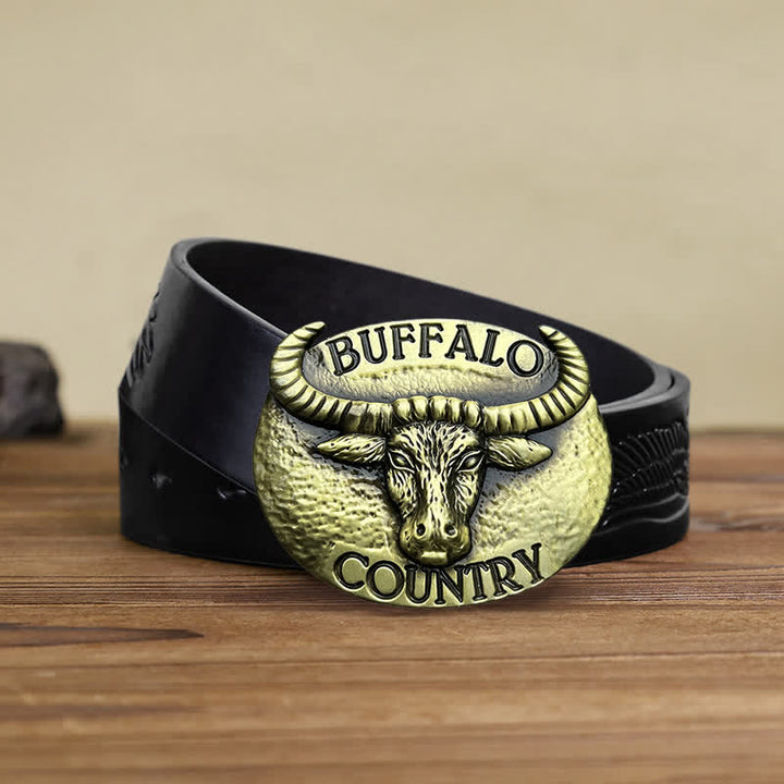 Cintura in pelle con fibbia fai da te Buffalo Country da uomo - Bronzo - Cintura aquila nera in rilievo (38) - image 4