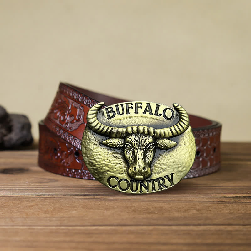 Cintura in pelle con fibbia fai da te Buffalo Country da uomo - Bronzo - Cintura intagliata marrone (40) - image 7