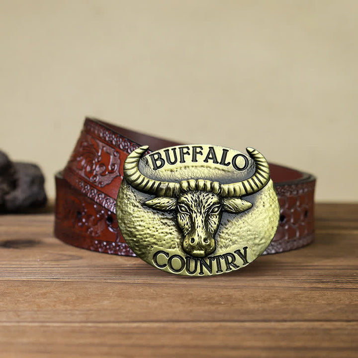Cintura in pelle con fibbia fai da te Buffalo Country da uomo - Bronzo - Cintura intagliata marrone (40) - image 7