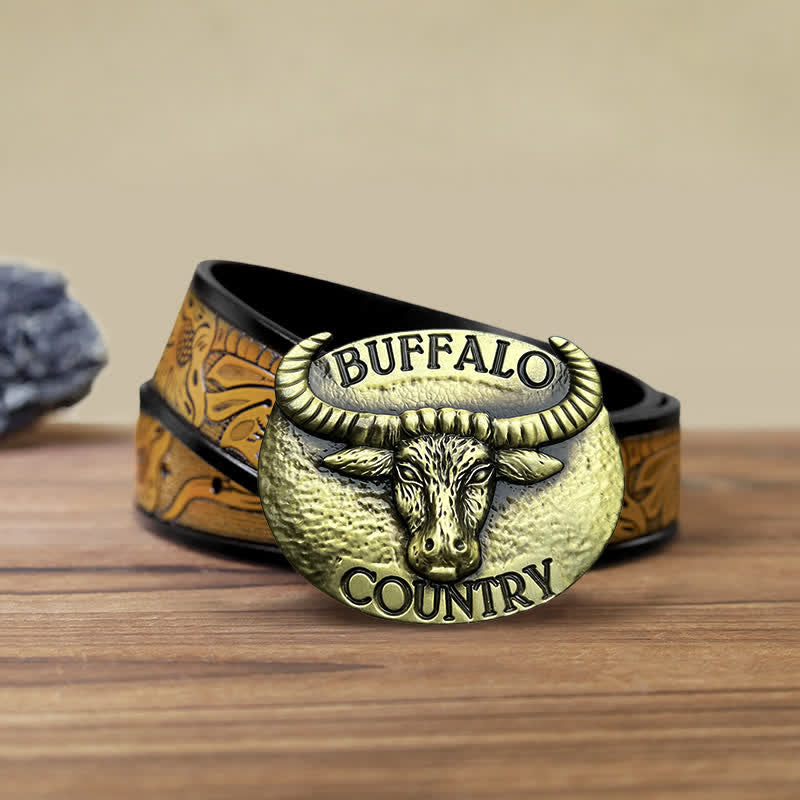 Cintura in pelle con fibbia fai da te Buffalo Country da uomo - Bronzo - Cintura marrone sabbia (40) - image 8