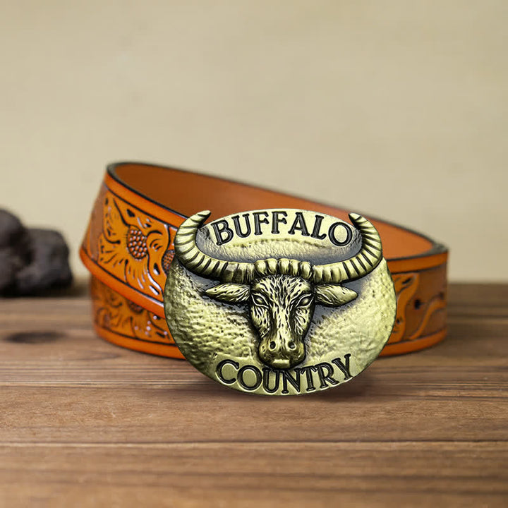 Cintura in pelle con fibbia fai da te Buffalo Country da uomo - Bronzo - Cintura intagliata arancione (40) - image 9