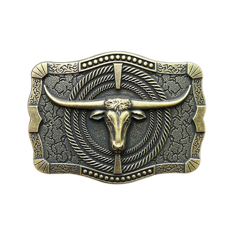 Cintura in pelle con fibbia a testa di toro western fai da te da uomo - Bronzo - Senza cintura - image 10
