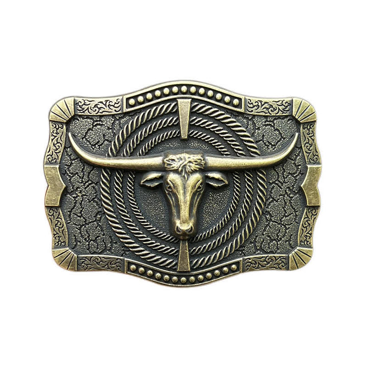 Cintura in pelle con fibbia a testa di toro western fai da te da uomo - Bronzo - Senza cintura - image 10