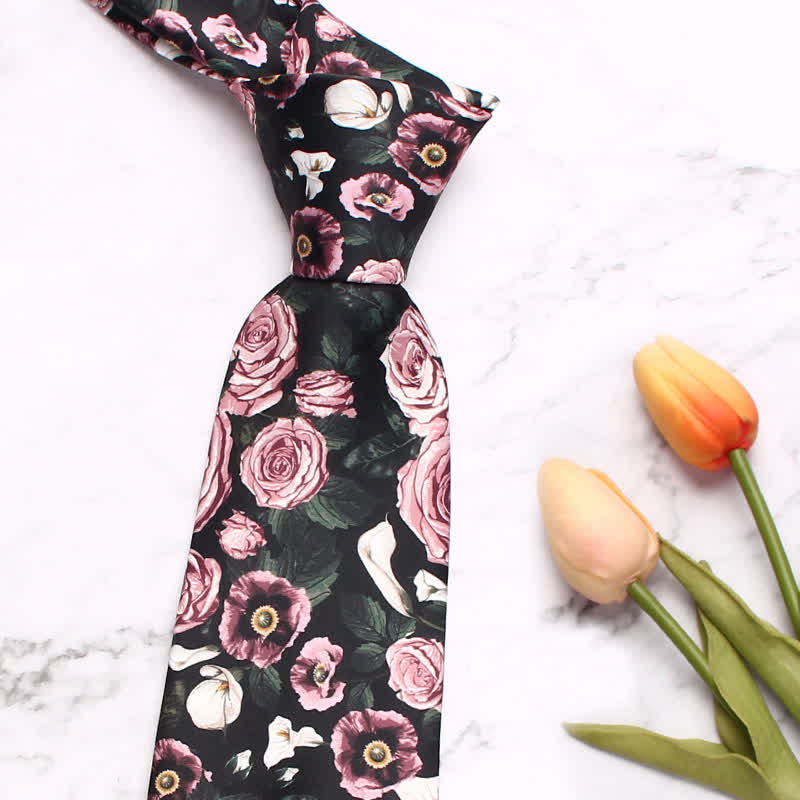 Cravatta da uomo con stampa alla moda di rose rosa - image 1