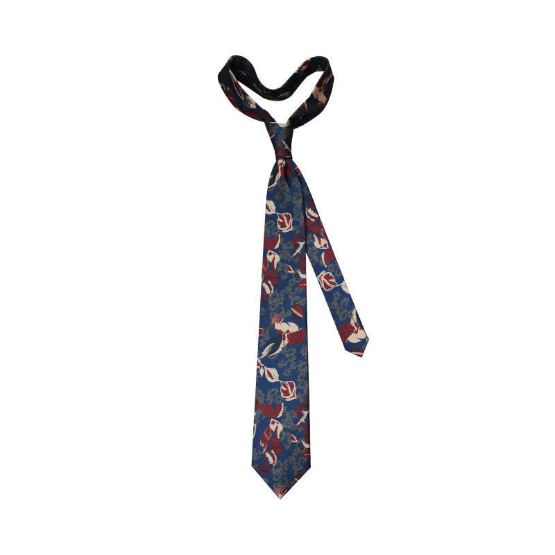 Cravatta da uomo con motivo floreale blu navy e rosso - image 3