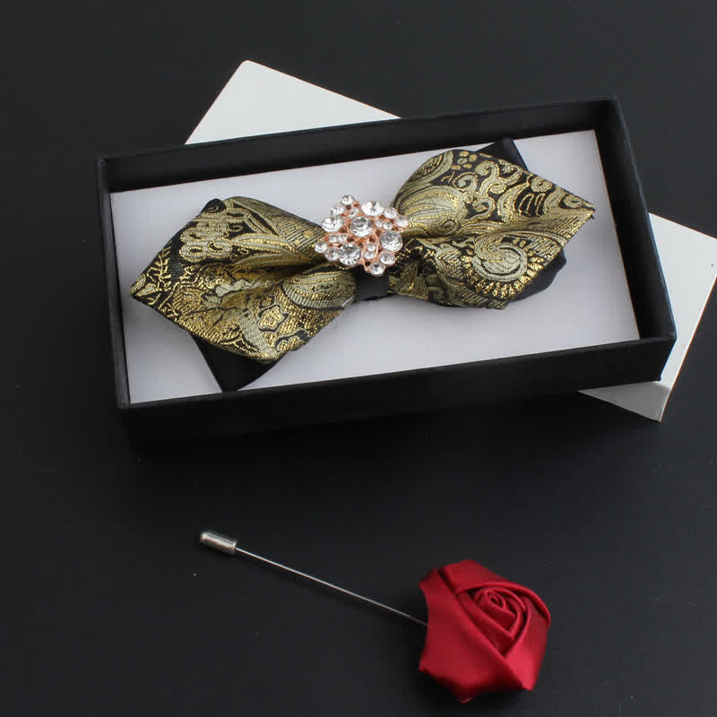Papillon classico da uomo con paisley e cristalli e spilla da bavero - Oro - image 0