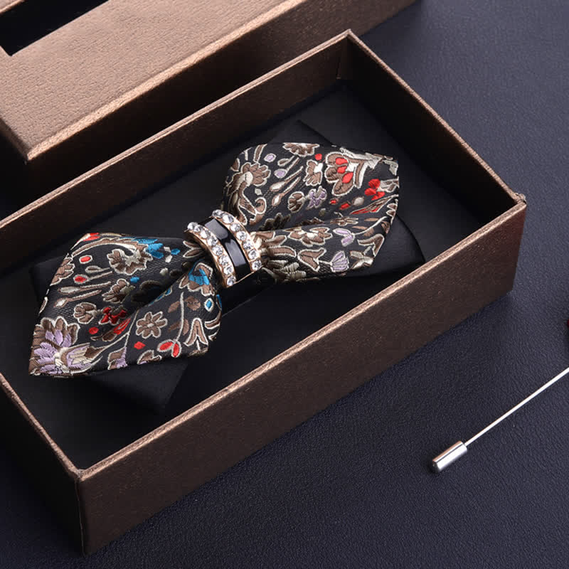 Papillon a punta con strass marrone e rosso di lusso da uomo - Marrone e rosso - image 0