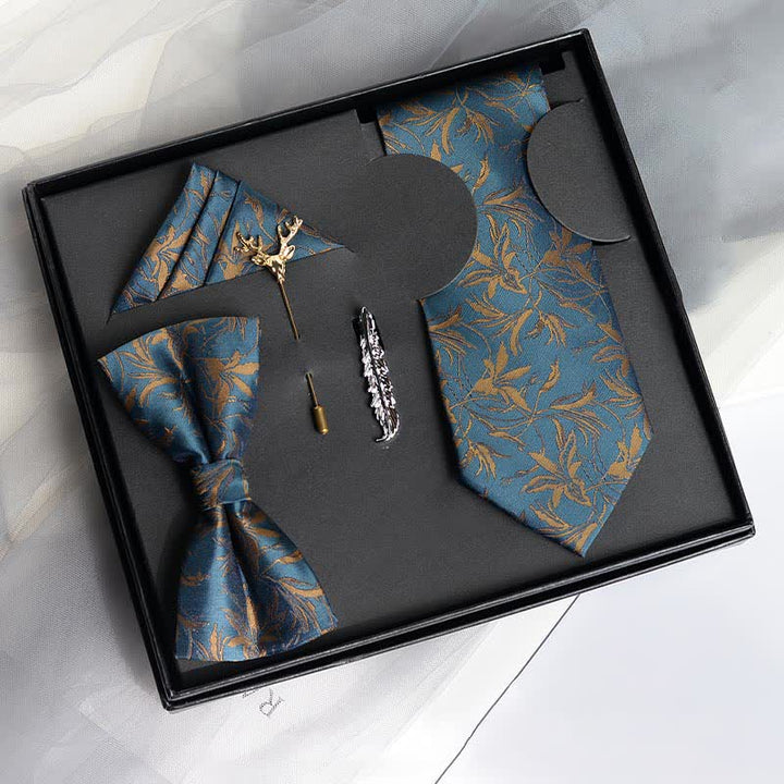 5 pezzi papillon da uomo con motivo a orchidee, confezione regalo - Verde acqua - image 0