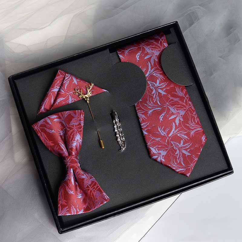 5 pezzi papillon da uomo con motivo a orchidee, confezione regalo - Rosso - image 5