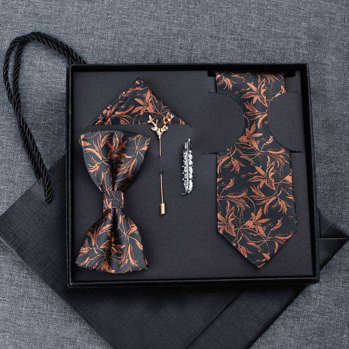 5 pezzi papillon da uomo con motivo a orchidee, confezione regalo - Marrone - image 18