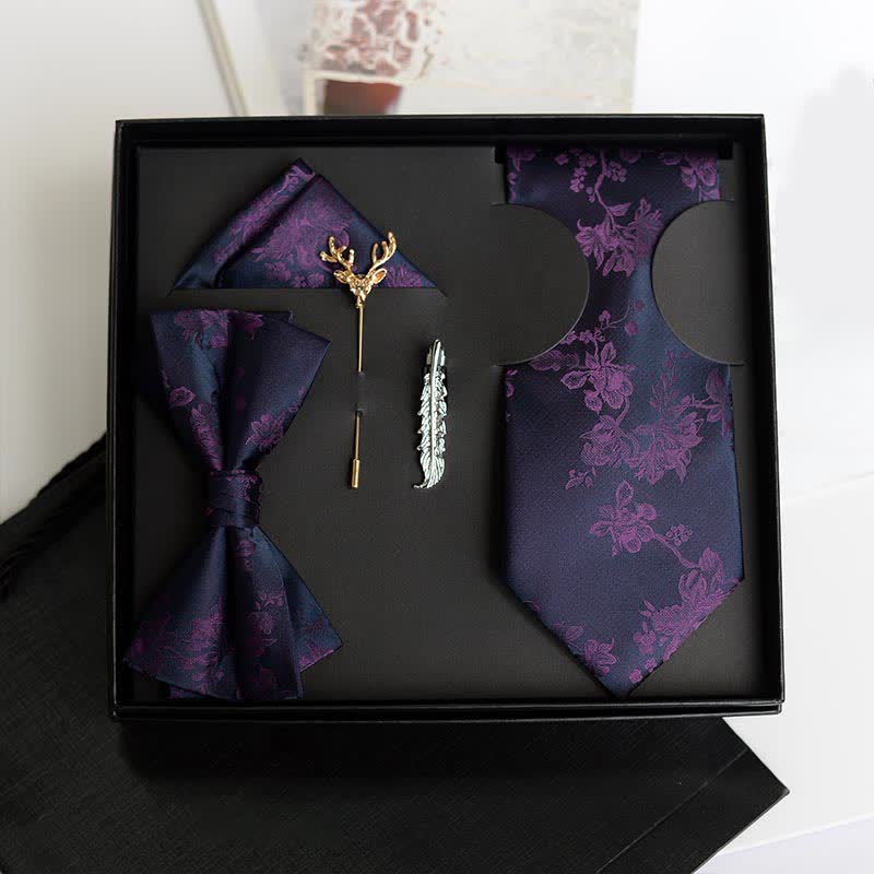 5 pezzi da uomo modello Iris moda matrimonio papillon scatola regalo - Viola scuro - image 8