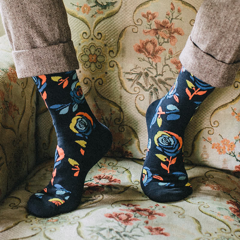 Calzini da uomo con rose blu navy e blu navy - image 1