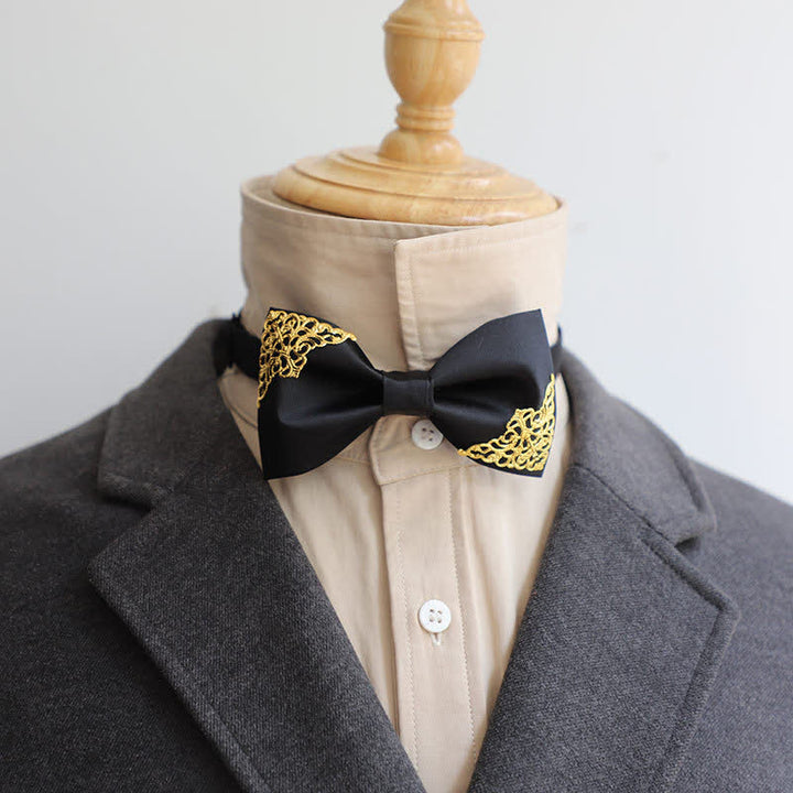 Papillon da uomo con decorazione in metallo dorato cavo - Nero - image 3
