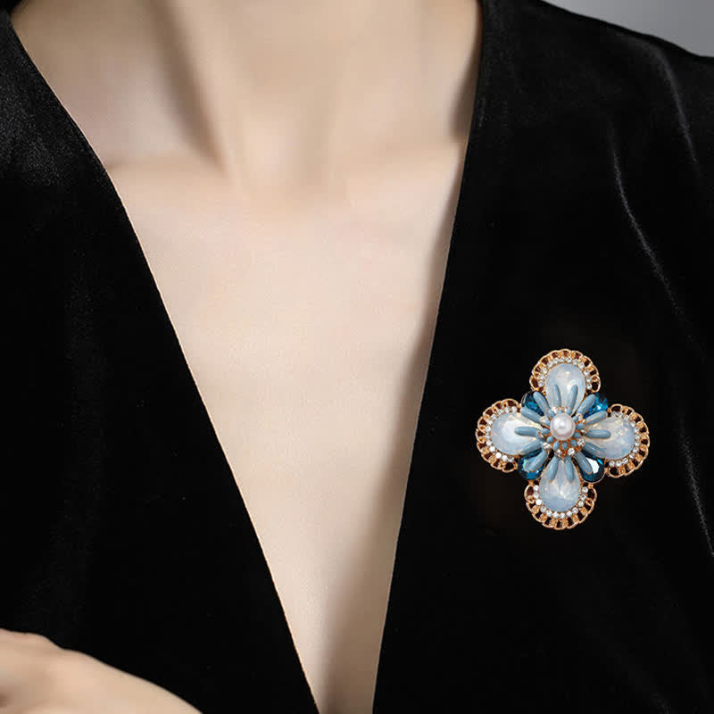 Spilla da donna vintage con fiore in opale blu - image 1