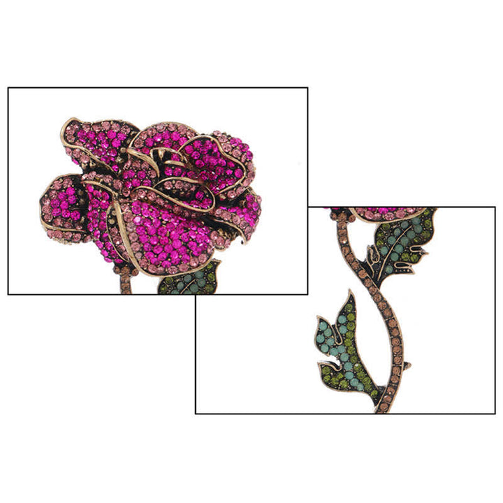 Spilla da donna con strass a forma di rosa a ramo lungo - image 6