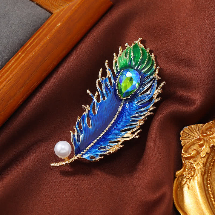 Spilla da donna in smalto con piuma di fenice e cristallo - Blu - image 0