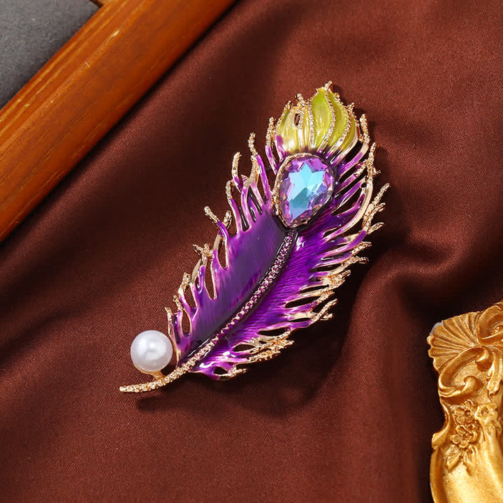 Spilla da donna in smalto con piuma di fenice e cristallo - Viola - image 6