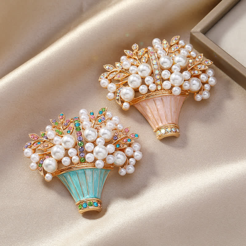 Spilla a forma di cestino di fiori con perle finte da donna - image 1