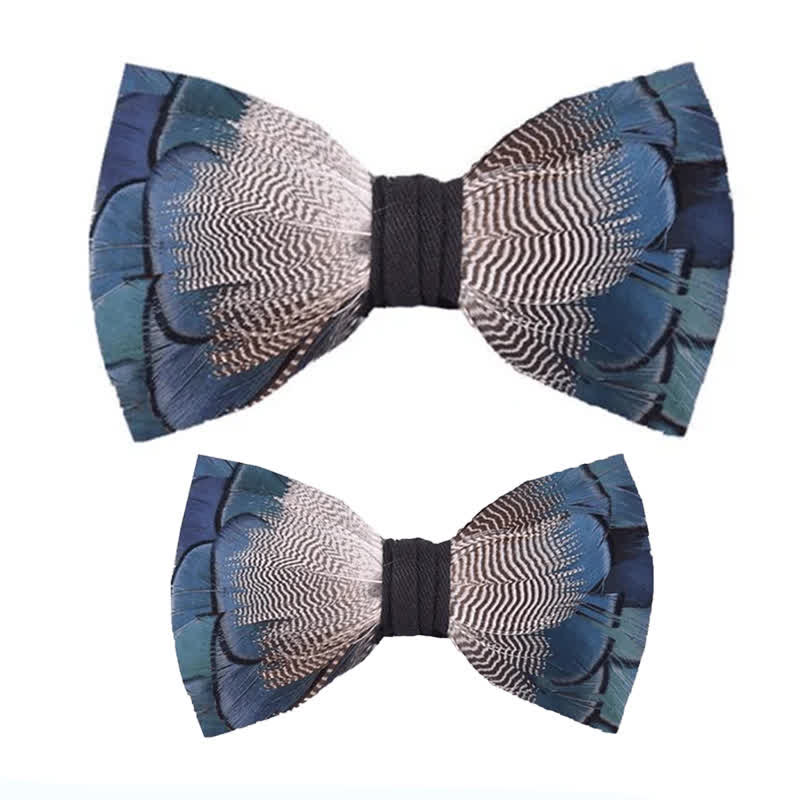 Papillon con piume di anatra selvatica blu e bianca per bambini con spilla da bavero - Set Genitore-Figlio - image 4