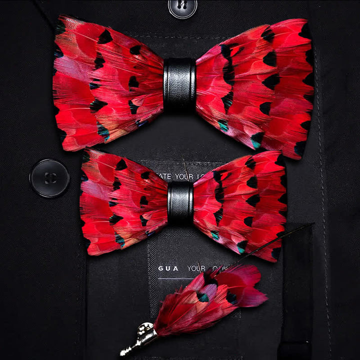Papillon con piume di coda di fringuello rosso per bambini con spilla da bavero - Set Genitore-Figlio - image 4